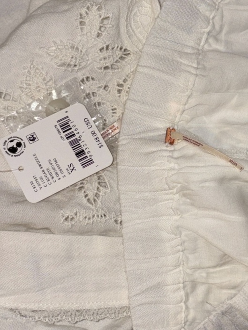 Free People True Charm Embroidered Short Set Linen Top Micro Shorts White XS NEW - Picture 7 of 10